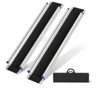 BugyKido 2PCS Wheelchair Ramp Telescopic 154cm(L) x 20cm(W) Anti-Slip & Extendable Aluminum Folding Ramps for Wheelchairs with Carry Bag for Home Front Door Stair Steps Capacity 270kg