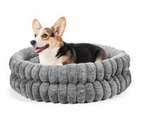 BugyKido Cat Bed for Indoor Cats Large, 60x20cm Round Donut Fluffy Kitten Bed, Washable Soft Plush Pet Bed with Removable Cushion and Non-Slip Bottom, for Cats & Dog up to 15kg, Grey