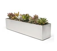 Buhbo Modern Trough Rectangle Planter 16 inch, Brushed Stainless Steel