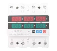 Buhdjfnke 3 Phase Adjustable Over and Under Voltage Protector Voltmeter Ammeter Monitor 3P4W Din Rail Current Limit Protection 63A
