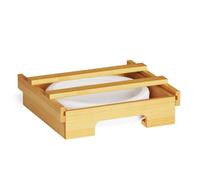 Buhdjfnke 9/10-Inch Bamboo Paper Plate Dispenser - Under Cabinet & Countertop Holder for Kitchen Caddys for Plates Universal A