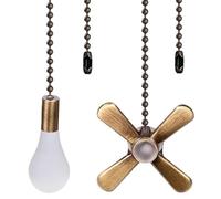 Buhdjfnke Ceiling Fan Pull Chains Set-13.6 Inches, Copper Material, Fan& Light Bulb Design, 2 Pieces Included Copper