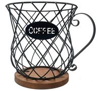 Buhdjfnke For Home& Office for Countertop Coffee Storage-Metal Coffee Pod Holder Mug-Large Wire Basket with Wooden Base A