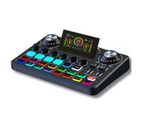 Buhdjfnke Live Sound Card& DJ Mixer Effects Audio Mixer with Voice Changer, Sound Board Featuring RGB Lighting, Music Recording Equipment Gear