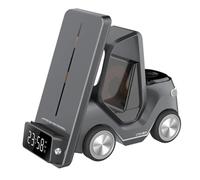 Buhdjfnke T20 5 in 1 Wireless Charging Stand with Ambient Light, 15W Fast Charging Station, Alarm Function for Phone SmartWatch,Earbuds Desk Grey