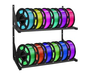 Buhdjfnke Wall Mount Filament Storage Rack 3D Printer Filament Storage Rack Wall Mounted Heavy Duty Filament Spool Holder 2 Tiers Metal Filament Spool Holder Organizer for Home, Workshop, Studi