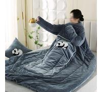 Buhelyc Wearable Blanket Adult Lazy Quilt with Sleeves Comfy Sleeved TV Wrap Quilt for Office, Sleeping, Reading(Size:150 * 200cm/59 * 78.7in,Color:dark grey)