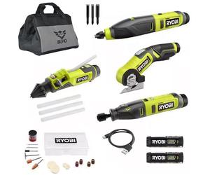 Buho USB Lithium 4-Tool Accessory Bundle - Combo Kit with Cutter Rotary-Tool Carver Glue-Pen 2 Batteries USB Charging Cable 16 inch Tool Bag