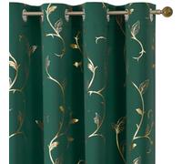 BUHUA Gold Blackout Curtains 72 Inches Length for Christmas, Thermal Curtain for Bedroom 2 Panels Set, Room Darkening Curtains with Wave Vine (52W×72L Emerald Green)