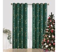 BUHUA Green Blackout Curtains Christmas Gold Foil Thermal Insulated Curtains with Eyelets Set of 2 Curtains H 137 x W 132 cm