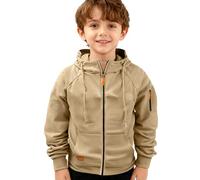 BUhuiBabubu Boys Hoodies Plain Zip Up Long Sleeve Fleece Hoodie Casual Jacket Hooded Coat with Pockets Christmas Gifts,Khaki,7 Years,8 Years,u401k