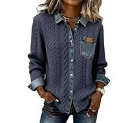 BUhuiBabubu Cardigans for Women UK - Women's Chunky Cardigan Autumn Winter Denim Patchwork Long Sleeve Button Down Casual Cable Knit Sweater Outerwear with Pockets Size 10 12 14 16 18 20,Navy,L,u837k