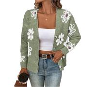 BUhuiBabubu Cardigans for Women UK - Womens Floral Print Cardigan Ladies Long Sleeve Open Front Button Down V Neck Flowers Pattern Knitted Sweaters Tops Sister Birthday Gifts,Green,XL,u390k