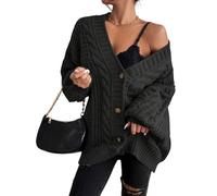 BUhuiBabubu Cardigans for Women UK - Womens Oversized Chunky Open Front Cardigan Sweaters Autumn Winter Cable Knit Long Sleeve Button Down Cardigans Outwear Coats, Black,XL,u786k