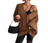 BUhuiBabubu Cardigans for Women UK - Womens Oversized Chunky Open Front Cardigan Sweaters Autumn Winter Cable Knit Long Sleeve Button Down Cardigans Outwear Coats Personalised Gifts,Brown,S,u789k