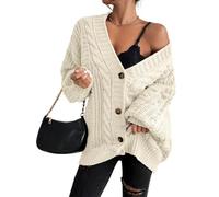 BUhuiBabubu Cardigans for Women UK - Womens Oversized Chunky Open Front Cardigan Sweaters Autumn Winter Cable Knit Long Sleeve Button Down Cardigans Outwear Coats Gifts for Mum,Beige,S,u781k