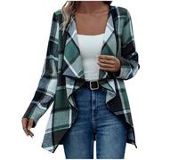 BUhuiBabubu Cardigans for Women UK - Womens Plaid Shawl Collar Cardigan Sweaters Long Open Front Flannel Jacket Plaid Shacket Fashion Autumn Winter Outfits Gifts for Mum,Green,L,u711k