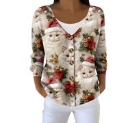 BUhuiBabubu Christmas Cardigans for Women UK - Womens Sweaters Ugly Funny Xmas Tree Snowman Snowflake Print Button Down Cardigan Autumn Winter Vintage Knitted Outerwear Coat,Khaki,XXL,u438k
