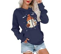 BUhuiBabubu Cute Halloween Hoodies Women Uk, Womens Spooky Season Sweatshirt Halloween Ghost Shirt Pumpkin Face Sweater Long Sleeve Pullover Hoody for Her,Navy,3XL,u396k