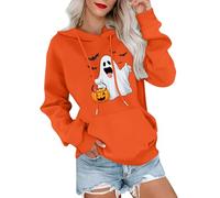 BUhuiBabubu Halloween Hoodies for Women Uk, Womens Halloween Spooky Season Hoodie Cute Ghost Graphic Long Sleeve Hooded Sweatshirts Funny Pumpkin Face Hoody Tops 2025 Xmas Gifts,Vermilion,L,u206k
