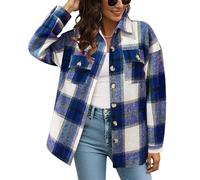 BUhuiBabubu Jackets for Women Uk - Womens 2025 Fall Clothes Plaid Shacket Jacket Long Sleeve Button Down Flannel Shirts Ladies Fashion Casual Jacket 30th Birthday Gifts for Women,Blue,M,u368k