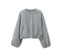 BUhuiBabubu Jackets for Women Uk - Women's Fashion Bomber Jacket Casual Pilot Coat Oversized Spring Autumn Batwing Long Sleeve Streetwear Outwear Christmas Gifts,Gray,XS,u598k
