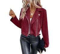 BUhuiBabubu Jackets for Women Uk - Womens Faux Leather Jacket Casual Fashion Quilted Zip Up Suede Coat Ladies Motorcycle Moto Biker Short Outwear 30th Birthday Gifts for Women,Red,XXL,u346k