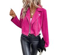 BUhuiBabubu Jackets for Women Uk - Womens Faux Leather Jacket Casual Fashion Quilted Zip Up Suede Coat Ladies Motorcycle Moto Biker Short Outwear Gifts for Mum,Pink,XL,u339k