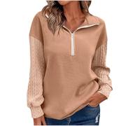 BUhuiBabubu Jumpers for Women UK - Ladies Cable Knit Sweaters Lapel Half Zip Pullover Thermal Sweatshirt Autumn Winter Long Sleeve Warm Tops Size 10 12 14 16 18 20,Orange,XL,u556k