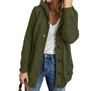 BUhuiBabubu Ladies Cardigan UK, Women 2025 Autumn Long Sleeve Cable Knit Hooded Cardigan Sweaters Button Open Front Cardigans Loose Winter Coat with Pockets Gifts for Mum,Army Green,3XL,u659k