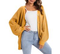 BUhuiBabubu Ladies Cardigan UK, Women Trendy 2025 Autumn Lantern Long Sleeve Cable Knit Cardigans Button Open Front Cardigan Sweaters Loose Outerwear Coat Gifts for Mum,Yellow,S,u614k