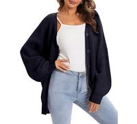 BUhuiBabubu Ladies Cardigan UK, Women Trendy 2025 Autumn Lantern Long Sleeve Cable Knit Cardigans Button Open Front Cardigan Sweaters Loose Outerwear Coat Gifts for Mum,Black,S,u584k