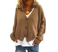 BUhuiBabubu Ladies Cardigan UK, Womens Knit Cardigan Sweaters V Neck Button Up Cardigans Solid Color Lightweight Sweater Coat for Autumn Winter 21st Birthday Gifts for Her,Khaki,XL,u294k