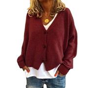 BUhuiBabubu Ladies Cardigans UK, Womens Knit Cardigan Sweaters V Neck Button Up Cardigans Solid Color Lightweight Sweater Coat for Autumn Winter Size 8 10 12 14 16 18 20,Wine,L,u315k