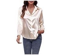 BUhuiBabubu Ladies T Shirts UK, Womens Soft Satin Silk Solid Color Button Down Shirts for Women Long Sleeve Work Shirt Dress Blouses Tops,Champagne,S,u1337k