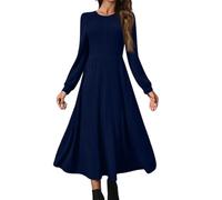 BUhuiBabubu Long Sleeve Winter Maxi Dresses Women UK - Ladies Elegant Ribbed Knitted Crew Neck A Line Warm Long Jumper Dress 21st Birthday Gifts for Her,Dark Blue,XXL,u246k
