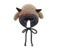 BUhuiBabubu Santa Hat for Adults Winter Warm Plush Faux Fur Knitted Animal Hat Cozy Cute Horns Sheep Ears Beanie Cap Thick Lining Crochet Hats,Khaki,u35k