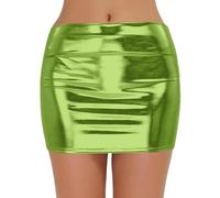 BUhuiBabubu Shiny Skirt for Women Stretchy Bodycon Mini Skirts Sexy Sparkly Skirt Glitter Shiny Skirts Night Out Party,Light Green,XL,u464k