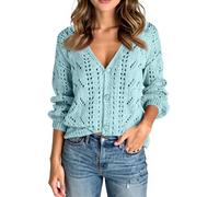 BUhuiBabubu Womens Cardigan UK, Womens Crochet Cardigans Sweater Lightweight Hollow Out Cardigan Sweaters Long Sleeve Button Down Knit for Women,Light Blue,XXL,u796k