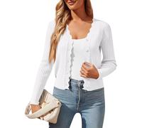 BUhuiBabubu Women's Cardigans Knit Long Sleeve V Neck Button Down Lightweight Ladies Shrugs Jumper Cardigan for Dress Summer Evening Wedding Ladies Gifts,White,L,u775t
