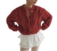 BUhuiBabubu Women's Cardigans UK, Womens Autumn Cardigan Sweaters Casual Cable Knit Button Down Short Jackets Long Sleeve Open Front Winter Outwear Coats Teenage Girl Gifts,Wine,M,u835k