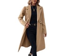 BUhuiBabubu Women's Coats Sale, Womens Winter Wool Blend Coat Notch Lapel Mid Long Single Breasted Pea Coats Jacket Outwear Work Office Overcoat for Ladies Uk Size 10 12 14 16 18 20,Camel,S,u778k