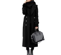 BUhuiBabubu Women's Coats, Womens Winter Double Breasted Wool Blend Coats Long Sleeve Notch Lapel Dressy Long Trench Coat Work Office Overcoat for Ladies 30th Birthday Gifts for Women,Black,M,u753k