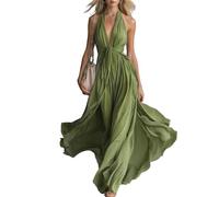 BUhuiBabubu Womens Dresses for Special Occasions, Boho Maxi Dresses for Women 2027 Summer Sleeveless Halter High Waist Sexy Backless Flowy A Line Cocktail Wedding Guest Long Dress,Green,L,u954k