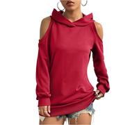 BUhuiBabubu Womens Hoodies Off The Shoulder Long Sleeve Solid Color Gym Sports Hoody Casual Pullover Sweatshirts Tops Size 8 10 12 14 16 18 20,Red,S,u1271k