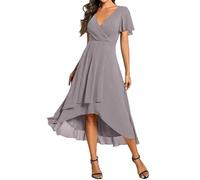 BUhuiBabubu Women's Midi Evening Dress - Ladies Chiffon V Neck Short Sleeve Empire Waist A-Line Dresses for Wedding Guest Bridesmaid