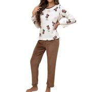 BUhuiBabubu Womens Pyjamas Warm Fleece Pyjamas for Women Sets Pjs S-XXL | Star Pattern Print Long Sleeve Fluffy Loungewear Winter Soft Pyjama Set for Ladies Ladies Gifts,Brown,L,u95k