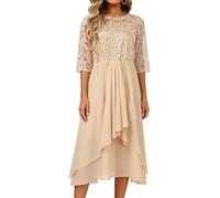 BUhuiBabubu Women's Summer Lace Chiffon Patchwork Maxi Dresses Half Sleeve Empire Waist Flowy Formal Evening Wedding Guest Dress