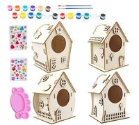 Build A Birdhouse Kit for Wooden Construction Crafts, Assembling a Painting Project | Decorative Design Element, Family in The Garden, Learning