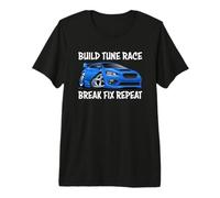 Build Tune Race Break Fix Repeat Import Car Cartoon Humor Premium T-Shirt